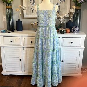 Crown & Ivy Blue and Green Pineapple Smocked Dress, Size L
